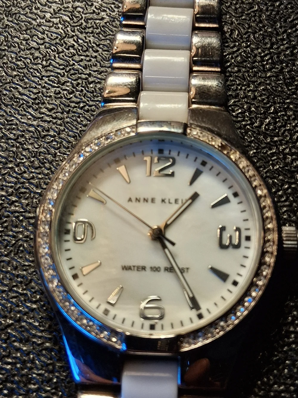 Anne Klein Silver and White Crystal Accent Bracelet Watch